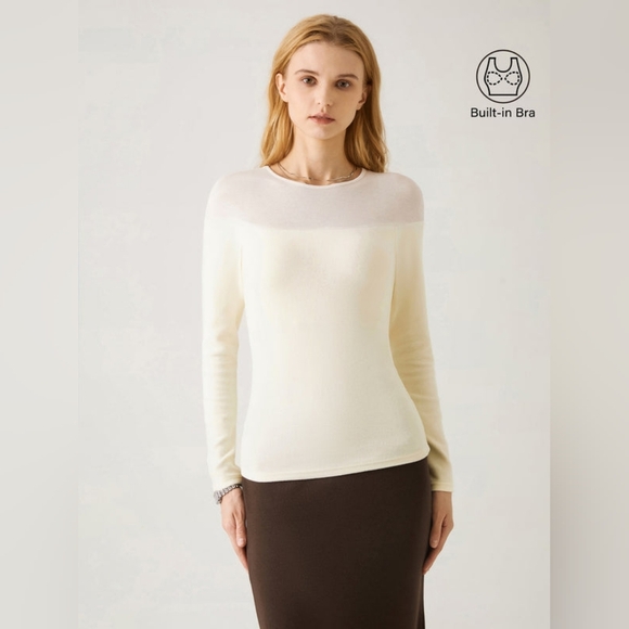 OGL Light ThermalTencel Wool Sheer Shoulder Brami Top - Ruby & Off White - Picture 8 of 10